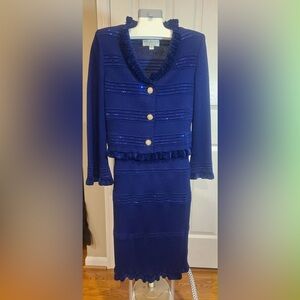 St. John Royal Blue Embellished Knit  Slip Dress with Jacket